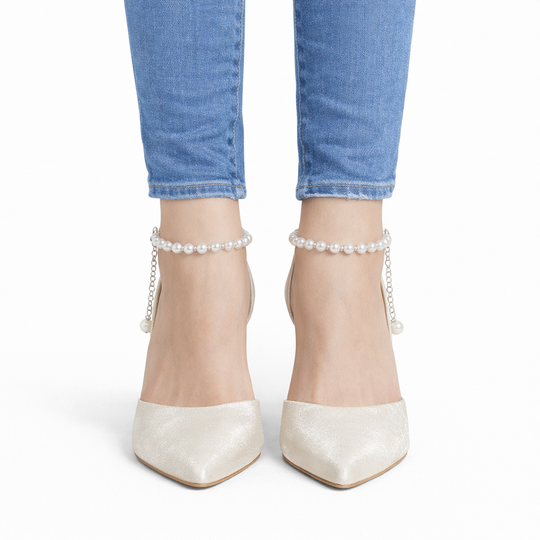 Maristelle | Pearl-Embellished Satin Bridal Heels