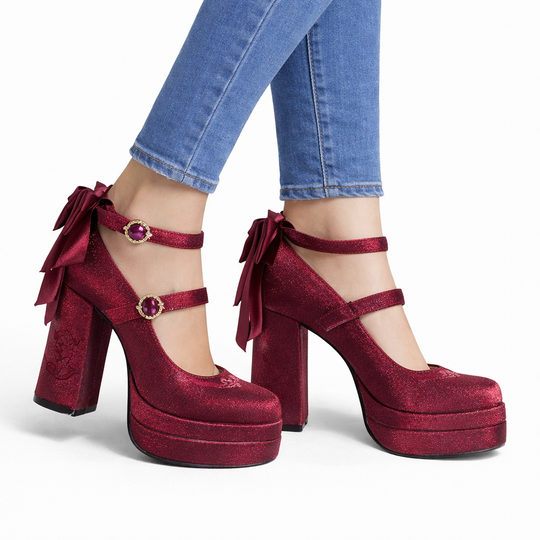Isolde | Satin Bow Platform Mary Jane Heels