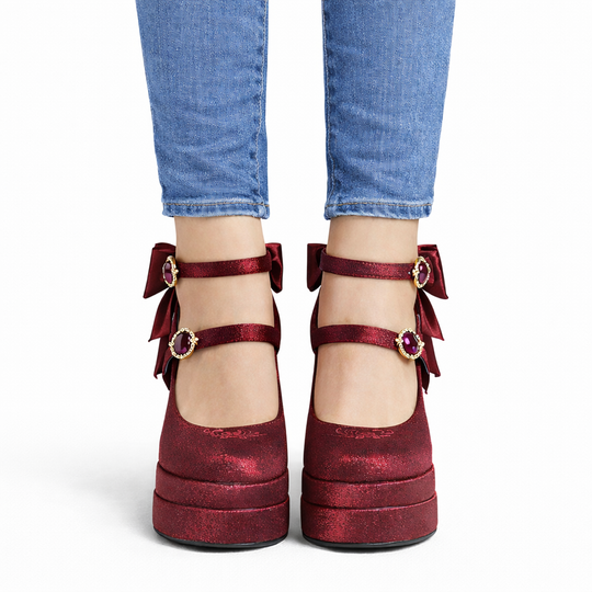Isolde | Satin Bow Platform Mary Jane Heels